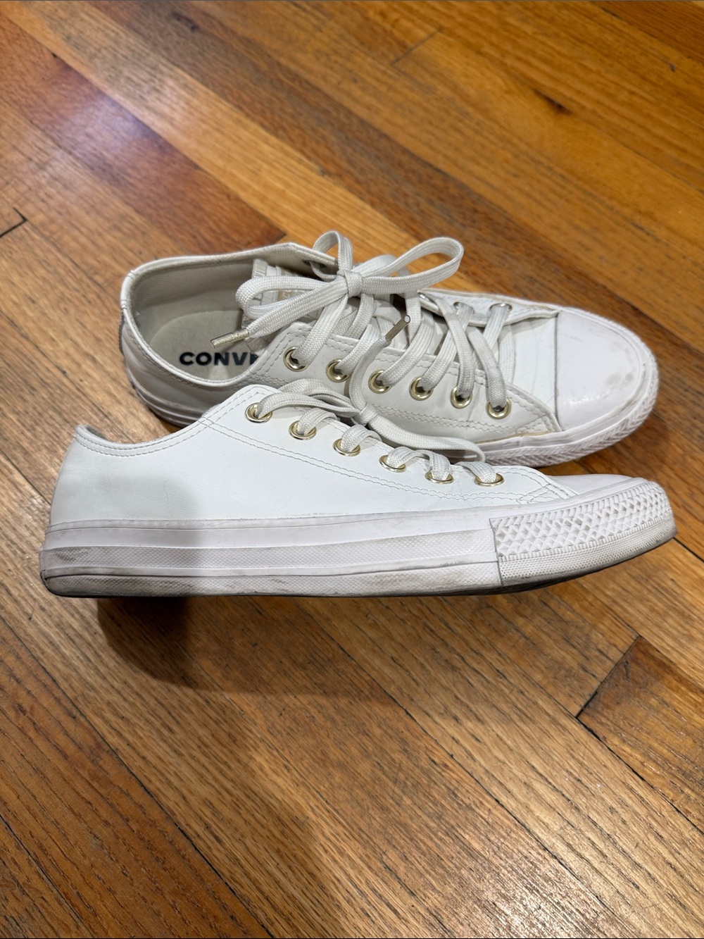 Converse White Low Top Sneakers with Gold Eyelets